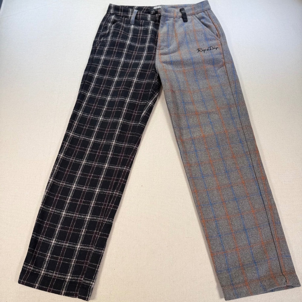 RipNDip Split Plaid Pants Mens/Uni 30" Wool Blend Two Tone Black Grey Streetwear